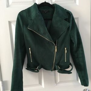 Green suede moto jacket